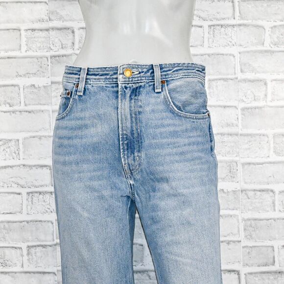 B SIDES Women's High Rise Raw crop wide leg Denim Jeans Distressed wash sz 28 - Picture 10 of 13